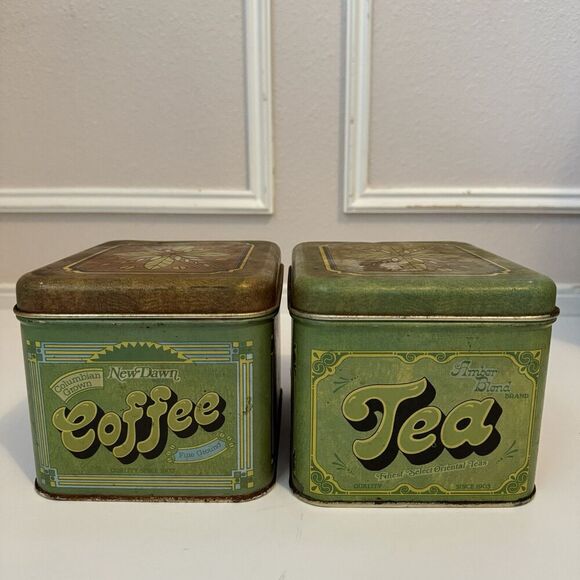 VTG Cheinco Tin Food Storage Canisters, 1970’s SET OF 4 Flour Tea Coffee Sugar - Picture 3 of 10